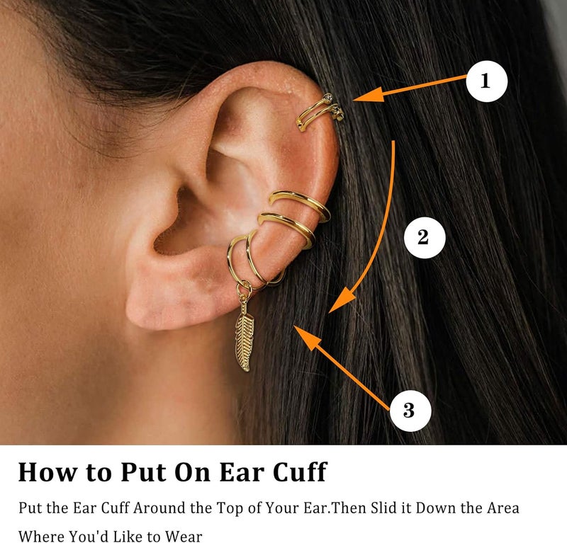 Jstyle Ear Cuff Earrings for Women Cuff Chain Earring Clip On Helix Cartilage Wrap Cuff Earring Non Pierced Adjustable - Image 5